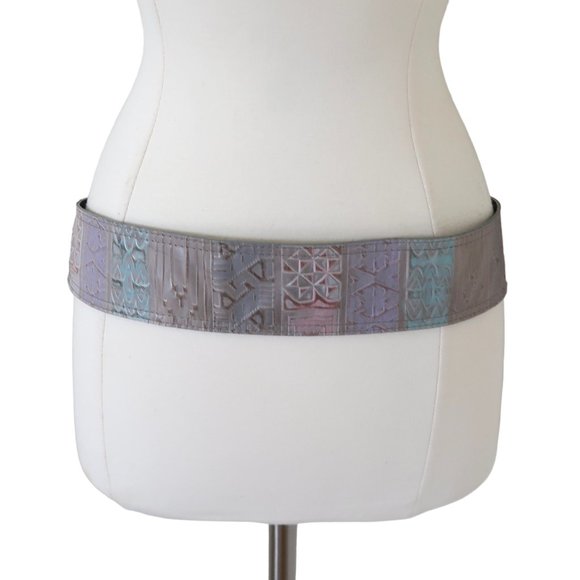 vtg 80s MZ ACCESSORIES Embossed leather wide belt sz L main image 4